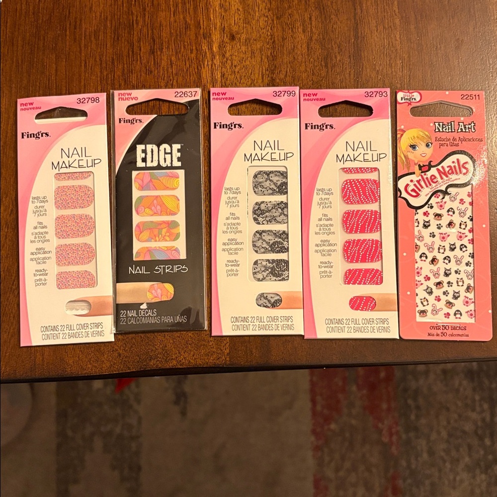 Fing'rs Nail Strips Set - Pink, Black, Multicolor 5 packs!